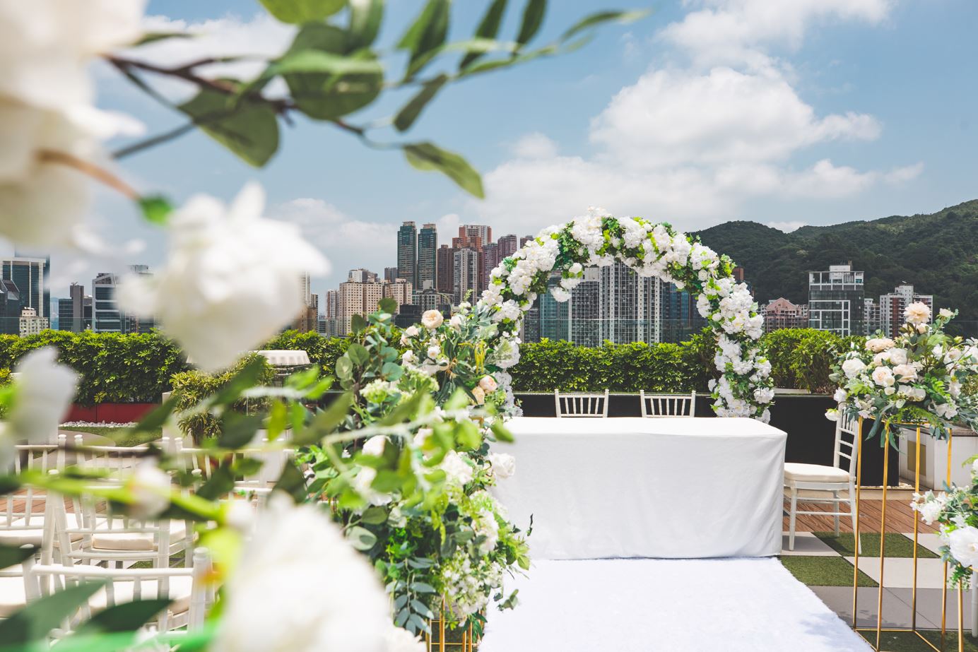 A wedding ceremony on the Rooftop Garden of the Park Lane Hong Kong
